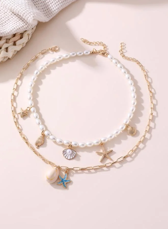 تايك تو طقم قطعتين عقود متعددة الطبقات بدلايات